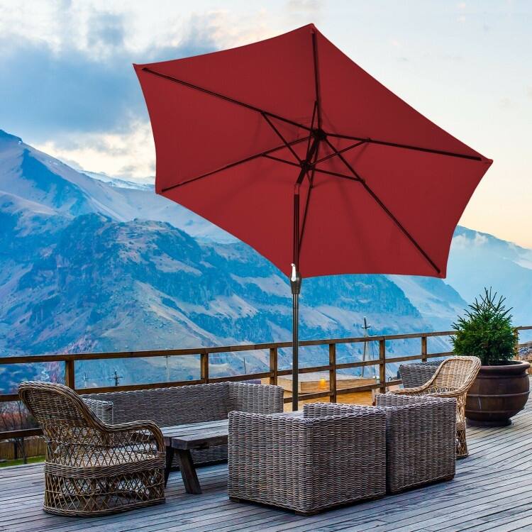 9-Foot Outdoor Market Patio Table Umbrella with Push-Button Tilt and Crank Lift for Sun Shade