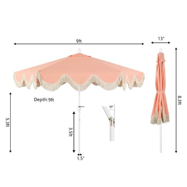 dimension image slide 4 of 20, 9ft Tassel Patio Umbrella Auto-Tilt, Crank , by JONATHAN Y