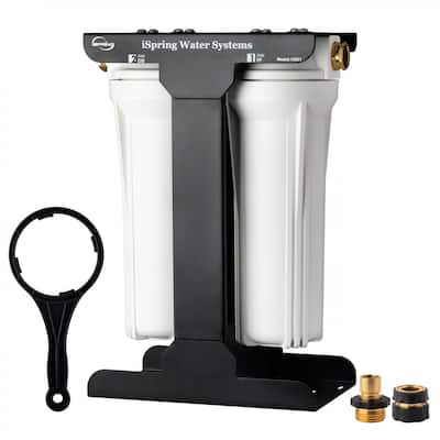 iSpring CW21 2-Stage Whole House Water Filtration System for RV, Sediment Filter + CTO Carbon Block Filter, Tankless, BPA Free