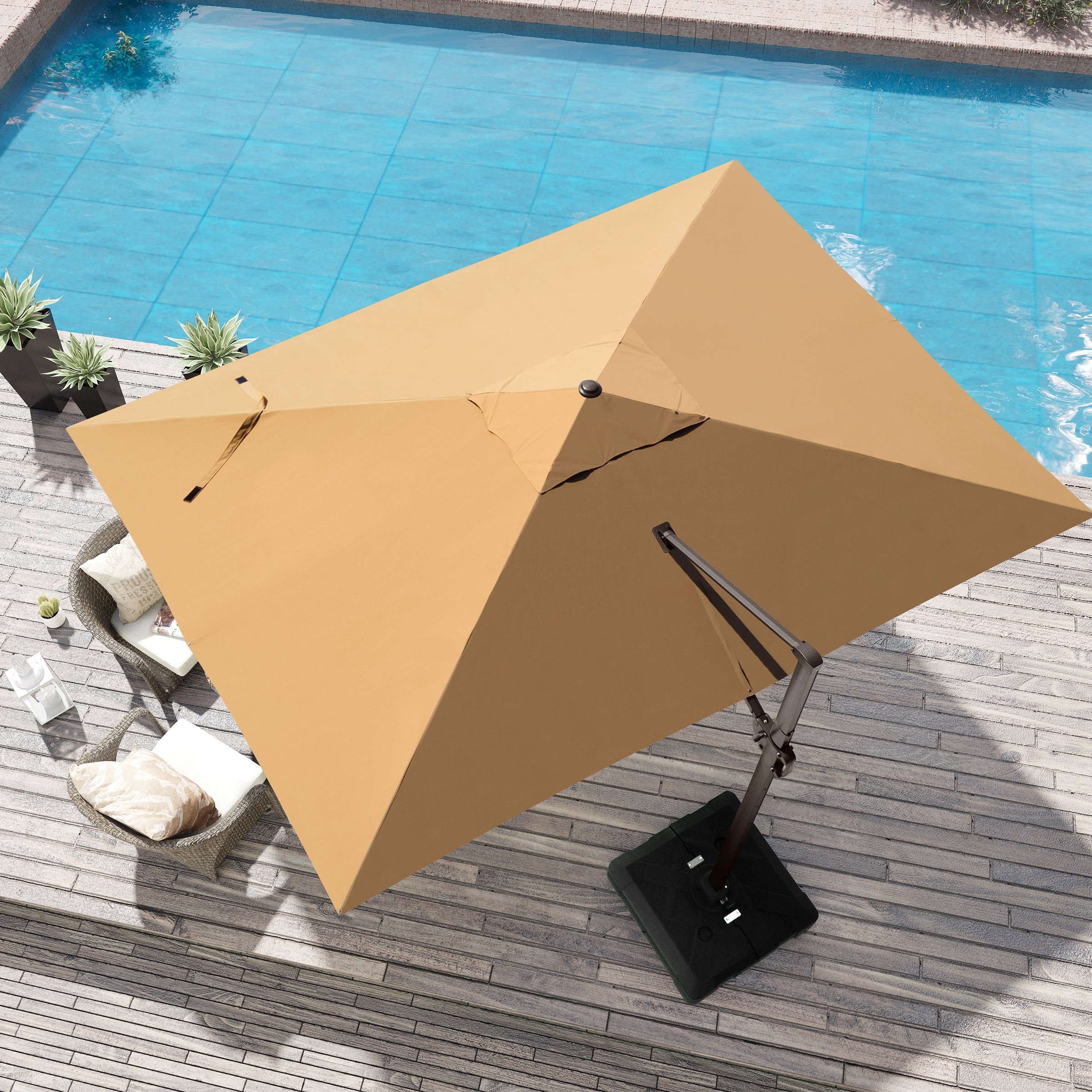 9 FT x 11.5 FT Outdoor Patio Cantilever-Offset Umbrella w/Base