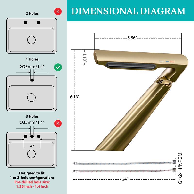 6.2"H Solid Brass Bathroom Waterfall Sink Faucet