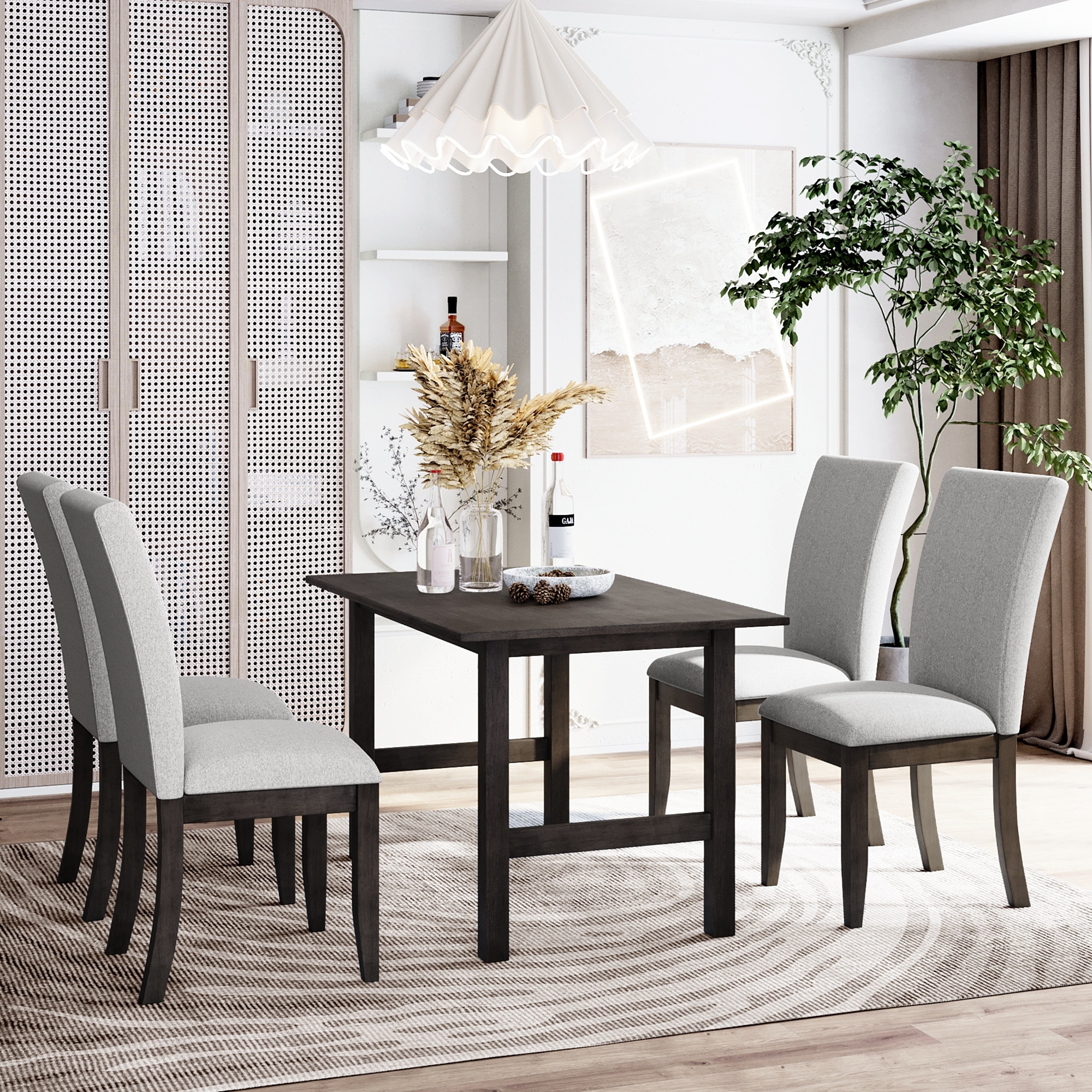 Farmhouse 5 Piece Wood Dining Table Set for Small Places 4