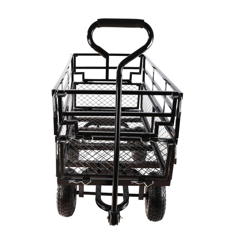 Multi-Functional Tool Cart - 600 lb Capacity Garden Cart with Spacious Bed and Inflatable Tires for Outdoor Projects - Metal