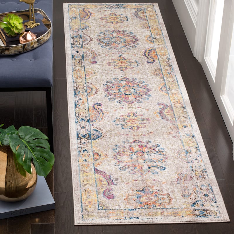 SAFAVIEH Bristol Yvetta Vintage Boho Oriental Polyester Rug - 2'3" x 12' Runner - Light Grey/Blue