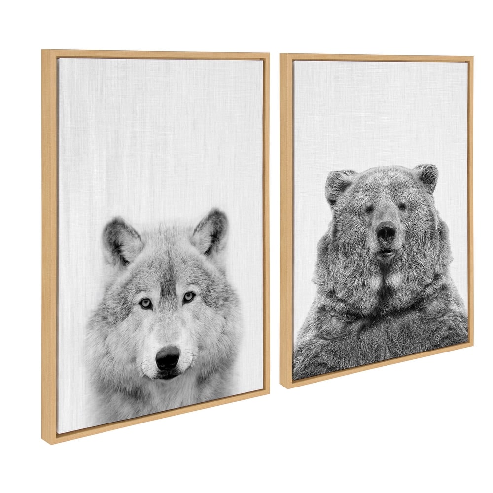 Kate and Laurel Sylvie Wolf And Bear Framed Canvas Set by Tai Prints - Gray