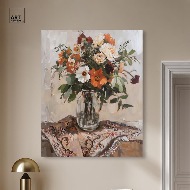 Delicate Glass Vase and Flowers Canvas by Art Remedy, Gallery Wrapped