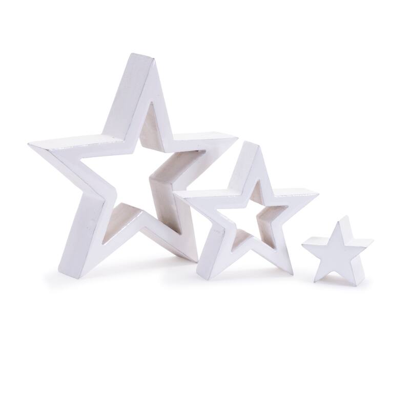 Set of 2 White Nesting Star Wooden Puzzle Set with Classic Design for Winter and Christmas Decorations - 8”L x 1.5”W x 8”H