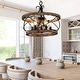 preview thumbnail 2 of 42, Oaks Aura 5-Light Farmhouse Wood Chandelier, Drum Chandelier for Dining Room Height Adjustable