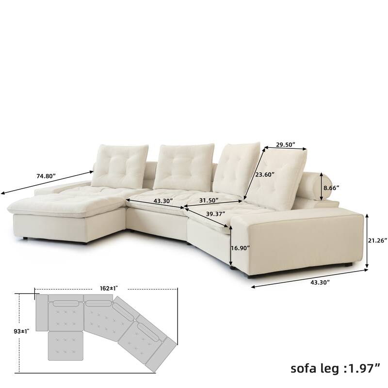 Stupendous Miami Modular Sofa Down Filled Curved Cloud Sectional Sofa 4 Seater with Ottoman