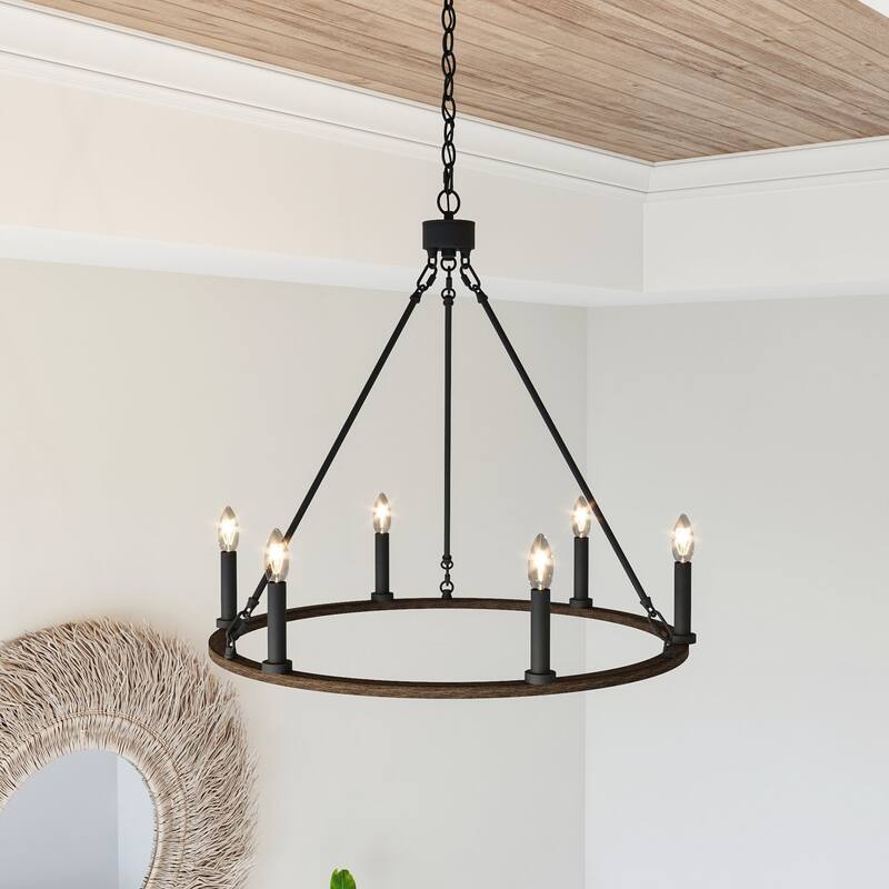 Acroma 6-light Farmhouse Rustic Round Wagon Wheel Chandelier with UL - 23''