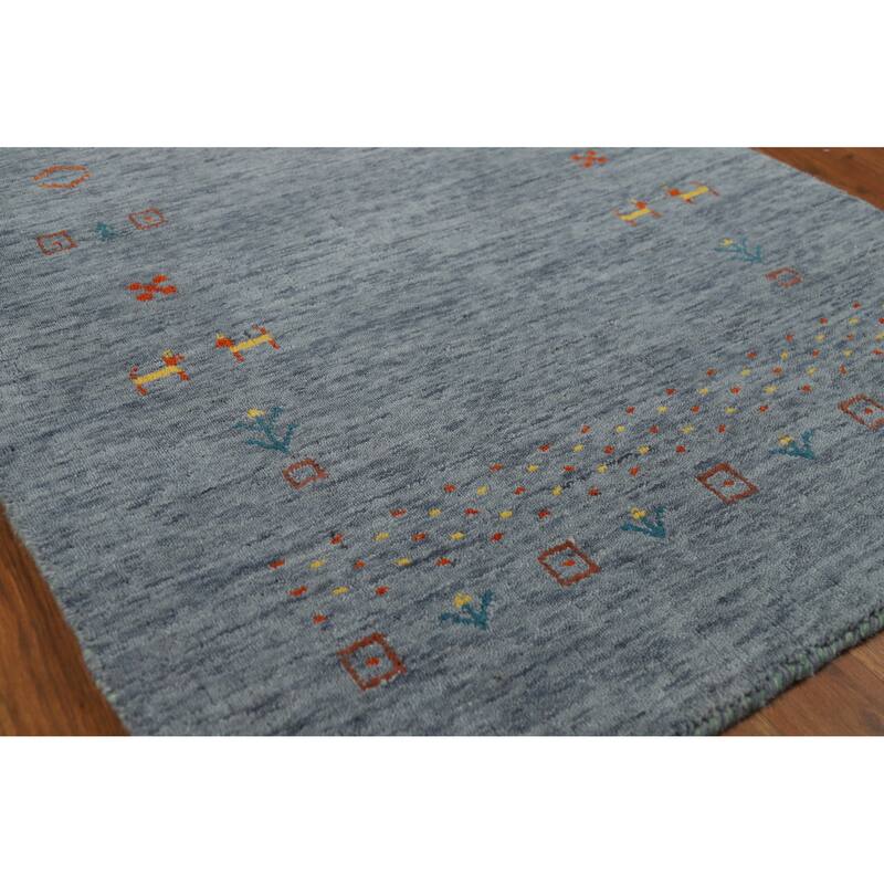 Blue Tribal Gabbeh Indian Rug Handmade Wool Carpet - 2'11" x 4'10" - 2'11" x 4'10" - Blue
