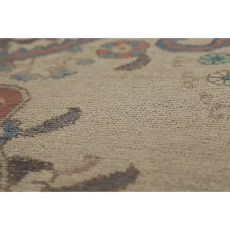 Medallion Tabriz Persian Area Rug Beige Hand-Knotted Wool Carpet - 9'5"x 12'3"