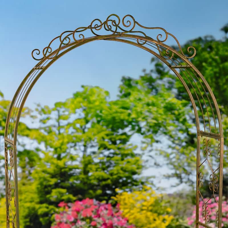 96 Inch Tall Iron Garden Gate Arch with Plant Stands