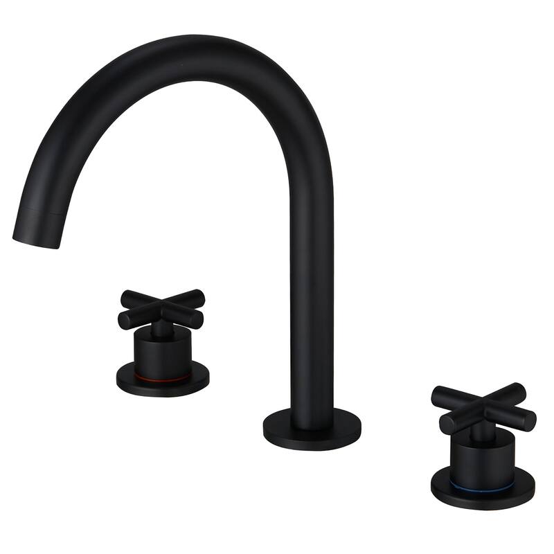 Widespread Bathroom Faucet 3-Hole Double Handle Vanity Tap with Pop-Up Drain - Matte Black