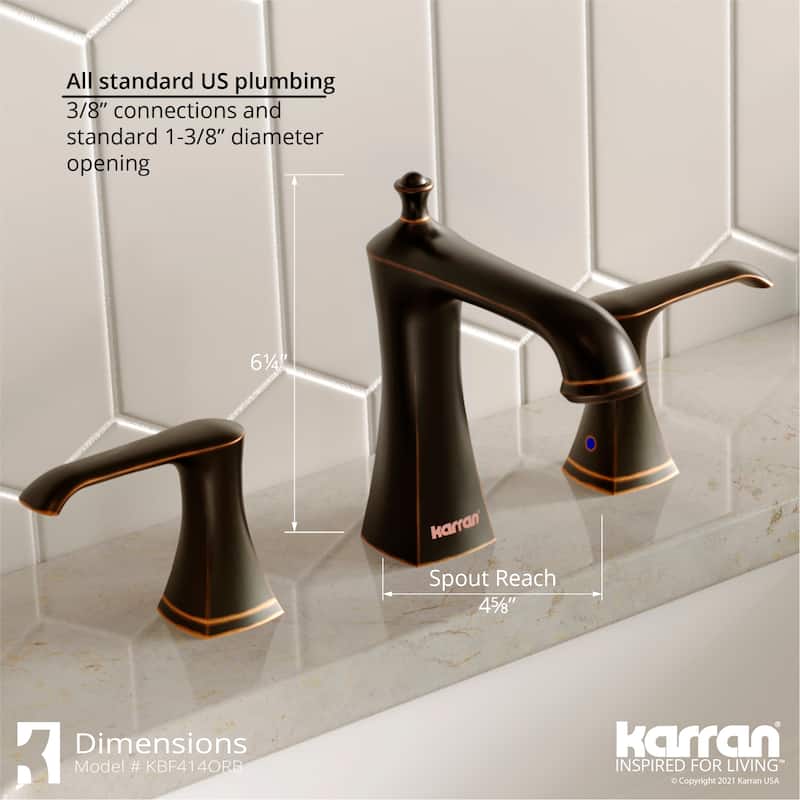 Karran Woodburn Widespread Three-Hole 2-Handle Bathroom Faucet with Matching Pop-Up Drain