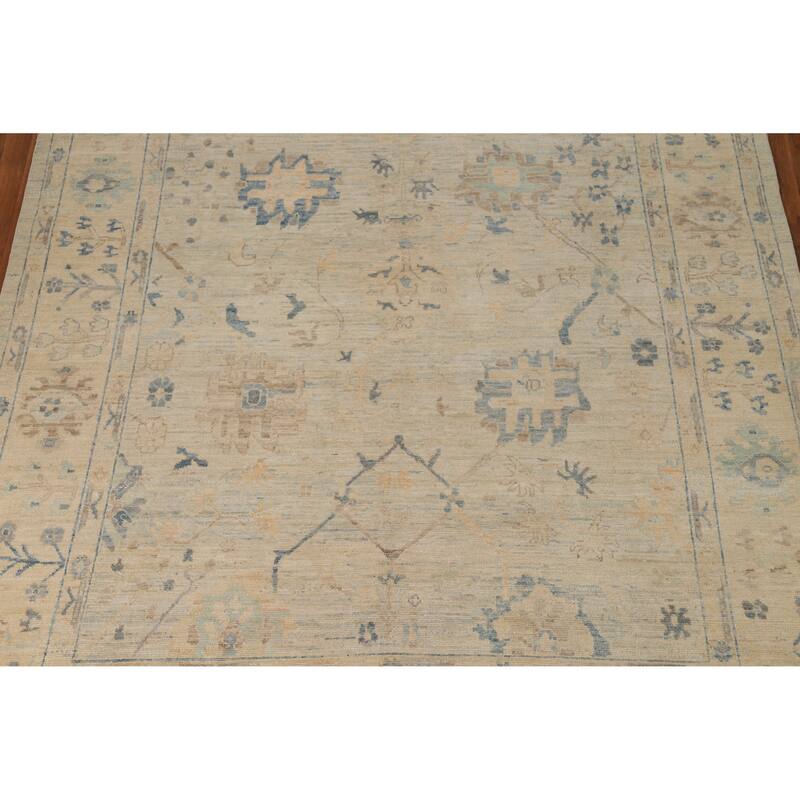 Floral Beige Vegetable Dye Oushak Turkish Rug Hand-Knotted Wool Carpet - 8'1"x 10'2"