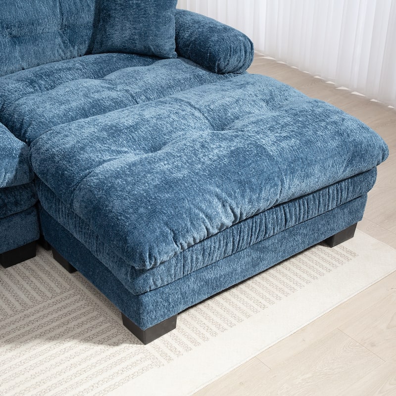 Modern 3 Seat L Shaped Modular Sectional Sofa with Chenille Upholstery and Ottoman for Living Room and Guest Room