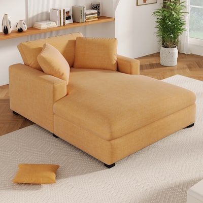 Yellow Modern 53.5" Chaise Lounge Chair with Solid Wood Legs and Pillows for Living Room