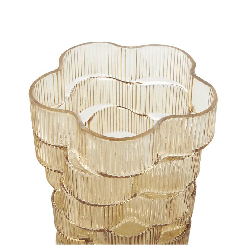 Glass Ribbed Stacked Flower Decorative Vase - Set of 2 Brown or Blue - Roche River Decor