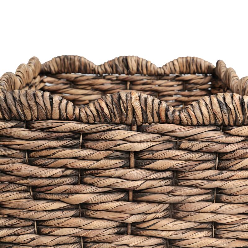 Coral Handwoven Water Hyancinth Scalloped Edge Nesting Storage Baskets (Set of 4)