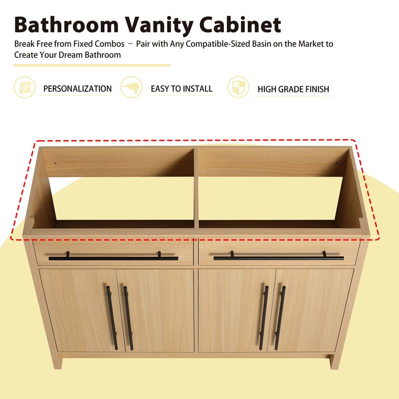 GDFStudio - Ravello Modern Freestanding Bathroom Vanity Cabinet with 4-Soft Closing Doors, Sink NOT INCLUDED - 48"