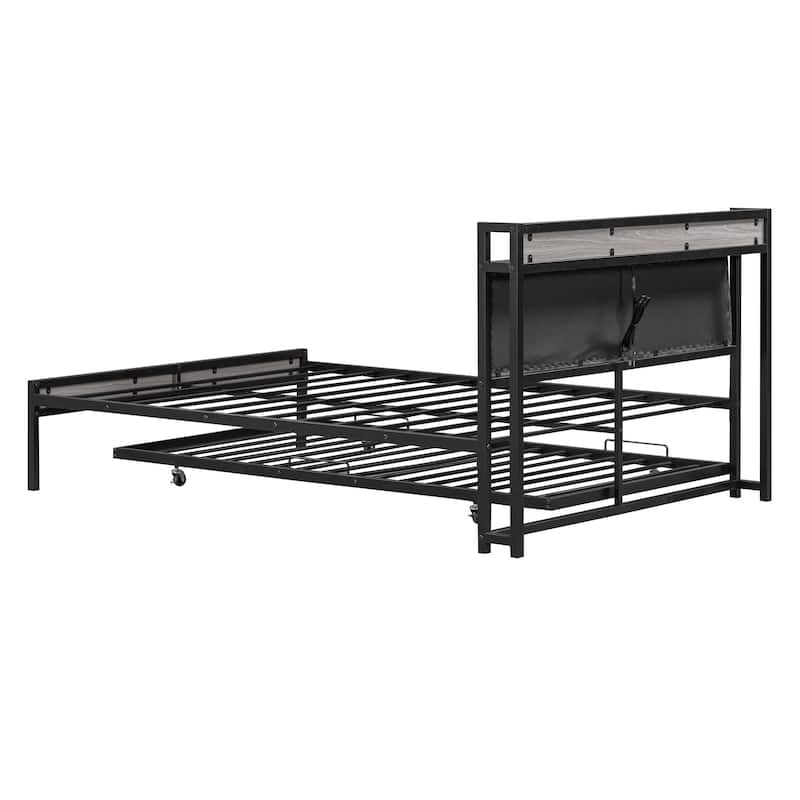 HomeRoots Black Metal Full Bed Frame With Trundle