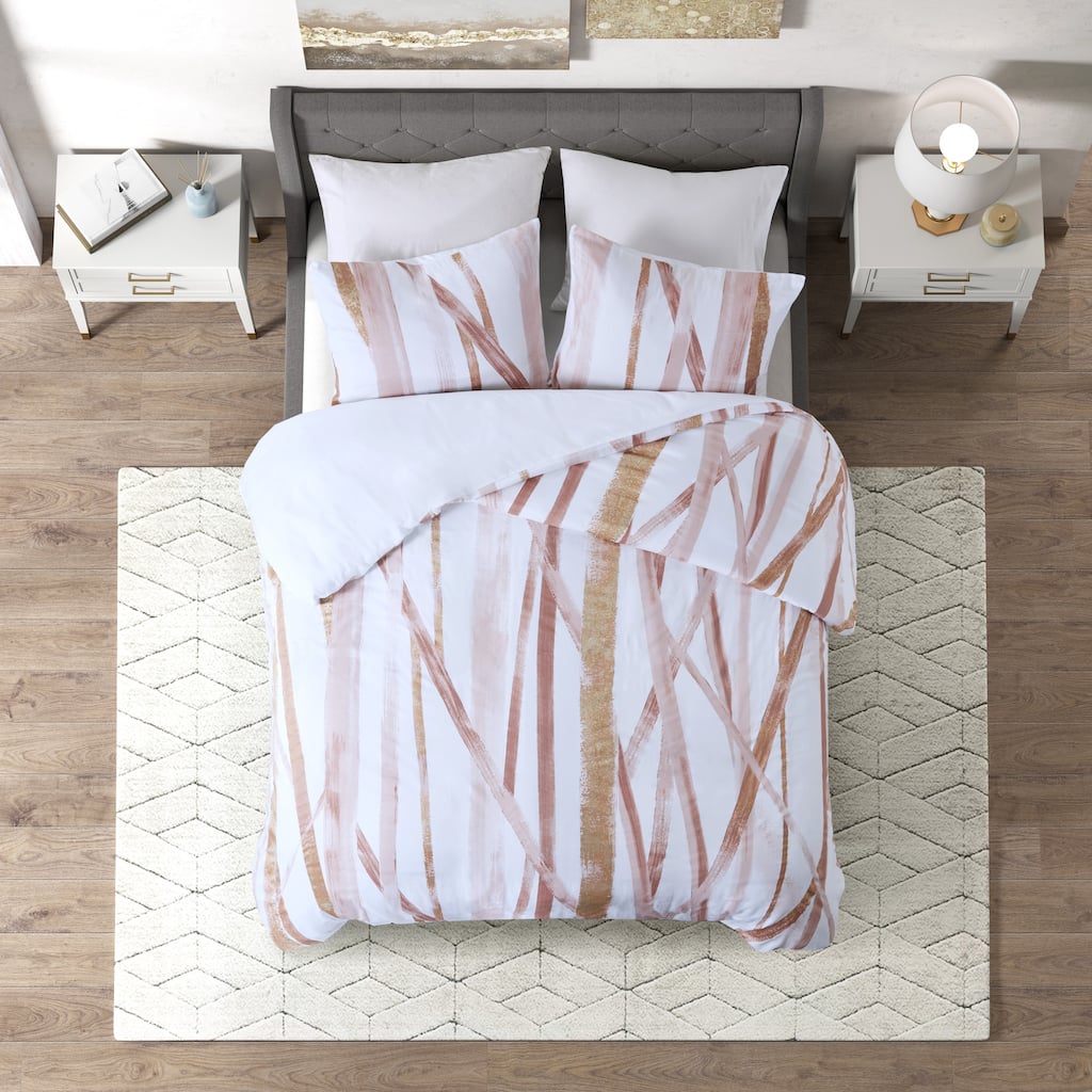 Jorja Blush/ Gold Cotton Metallic Printed Duvet Cover Set by CosmoLiving