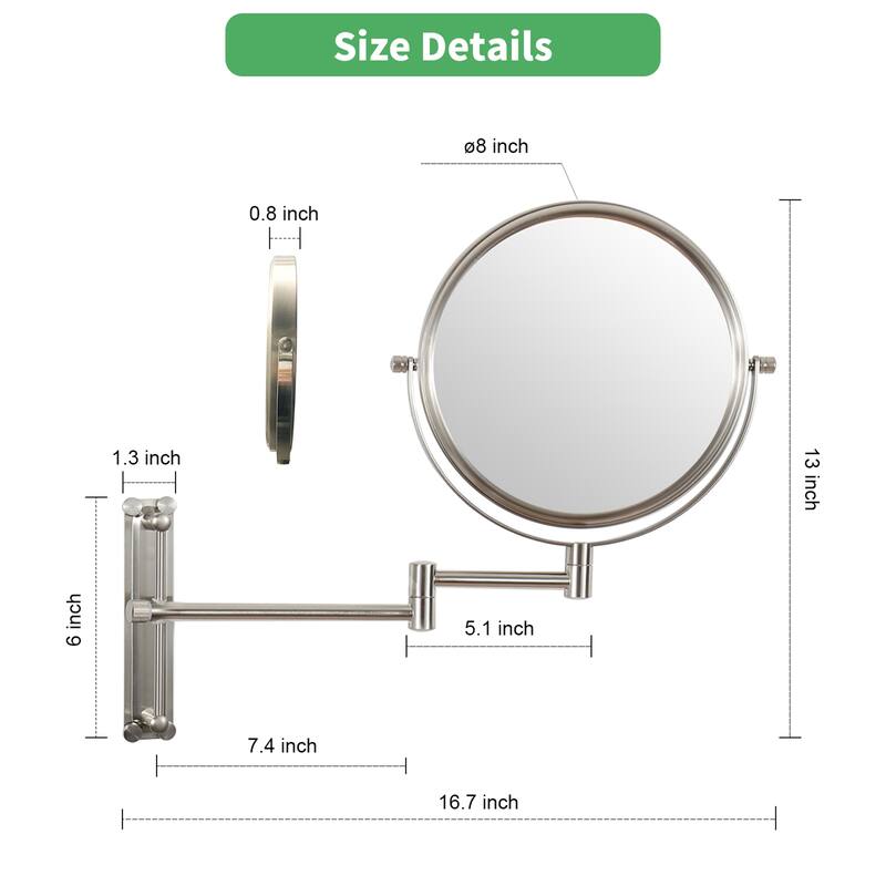 10x Magnifying Wall Mounted Mirror Finish Satin Nickel Finish