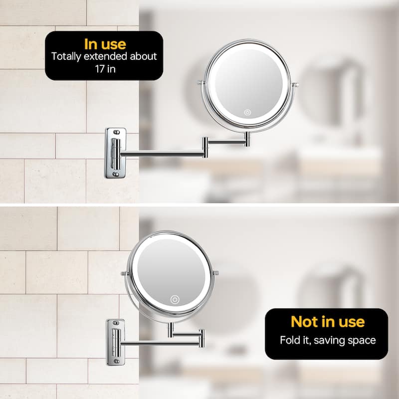 8" 3-Color LED Makeup Mirror, 1X/10X Magnifying Mirror with Touch Screen Type-C Rechargeable Bathroom Makeup Mirror