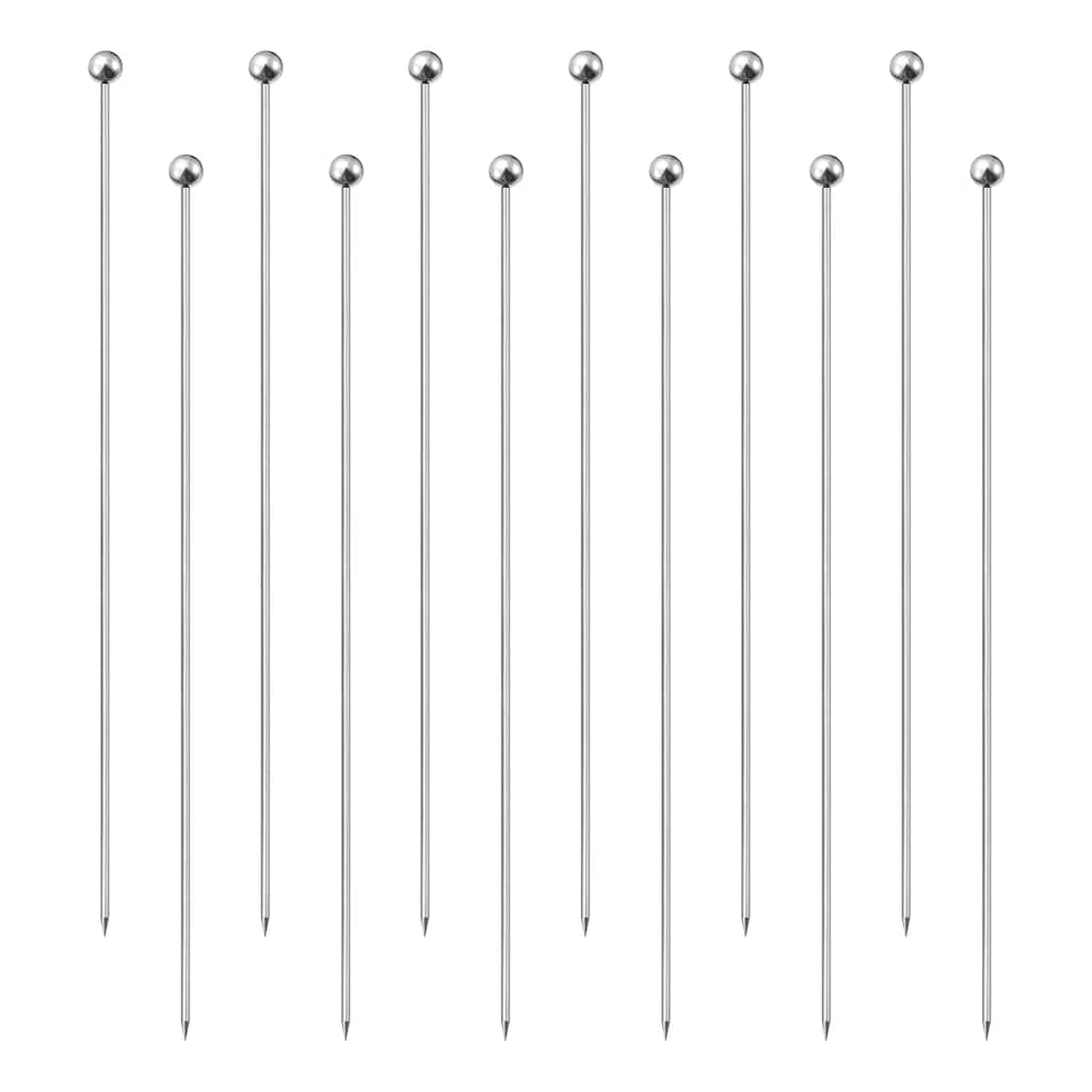 Metal Cocktail Toothpicks Round Bead Drink Pick Cocktail Skewers 12Pcs - Silver