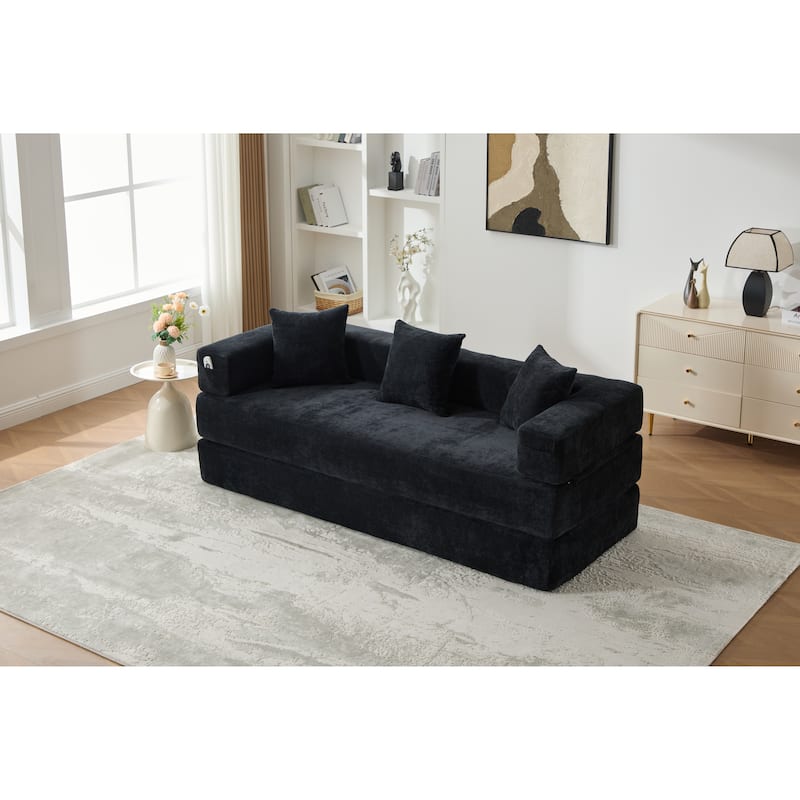 Queen Foldable Sofa Bed, 6-in-1 Convertible Sleeper Sofa with Mattress, Chaise Lounge Loveseat with Removable Cover