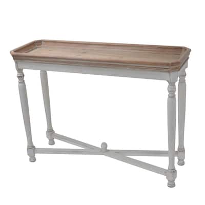 42" Brown White Casual Style Distressed Finished Rectangular End Table