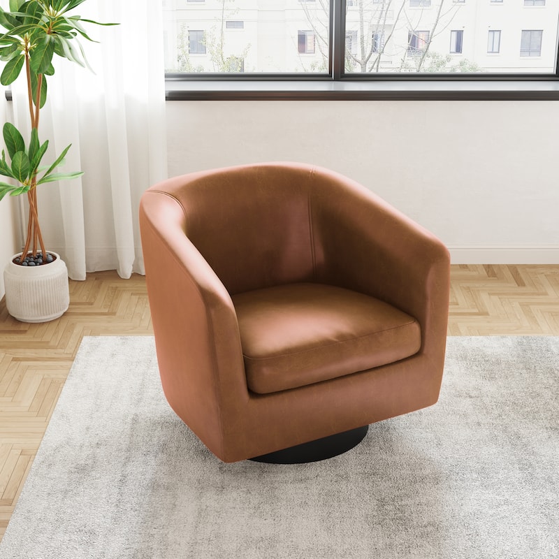 Faux Leather Wide Seat Swivel Barrel Chair