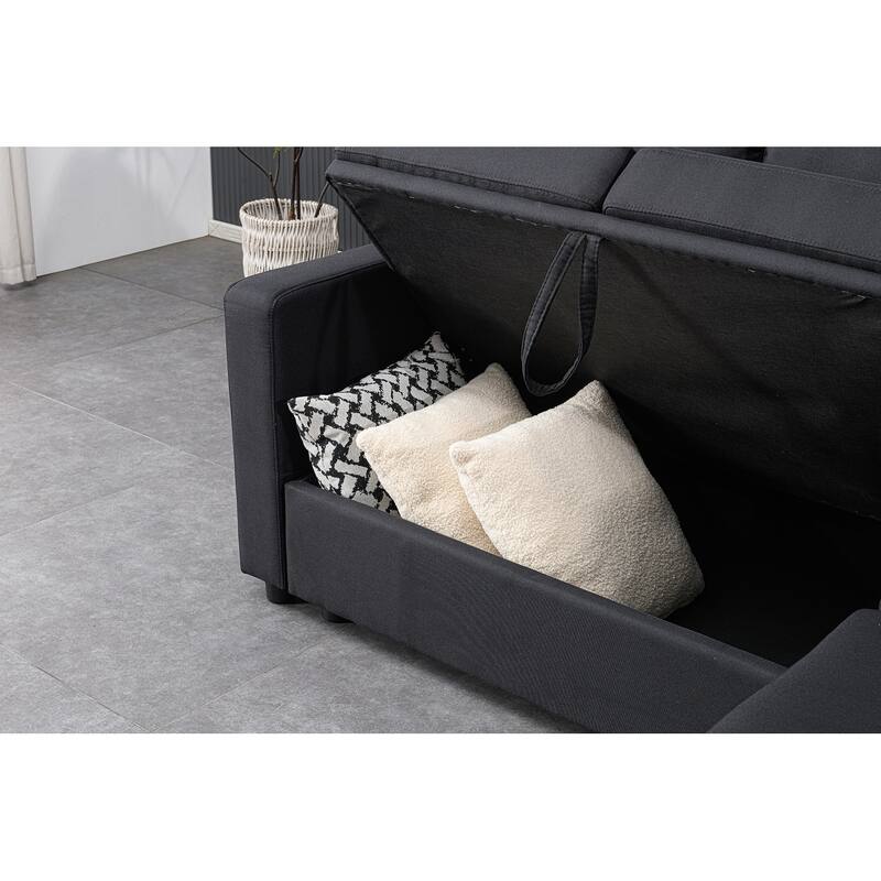 Sectional Sofa Bed, Black, Polyester, 82x82x35 inches - Space-saving, Durable & Easy Install