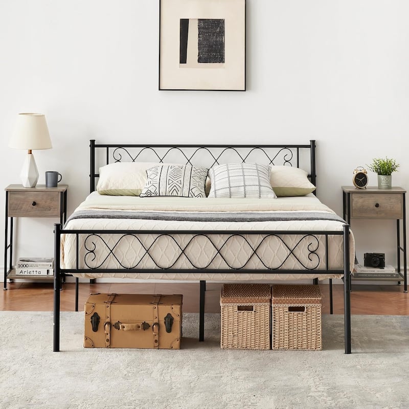 Platform Bed Frame with Iron-Art Sweet Heart