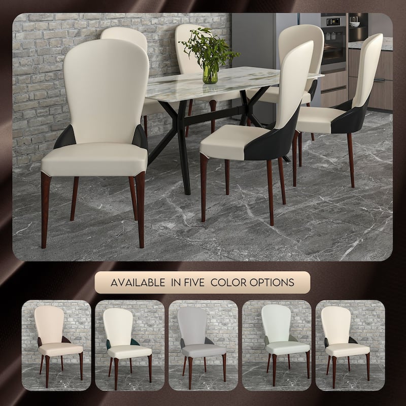Havana Leather Upholstered Solid Wood Dining Chair Two-Tone Color Design