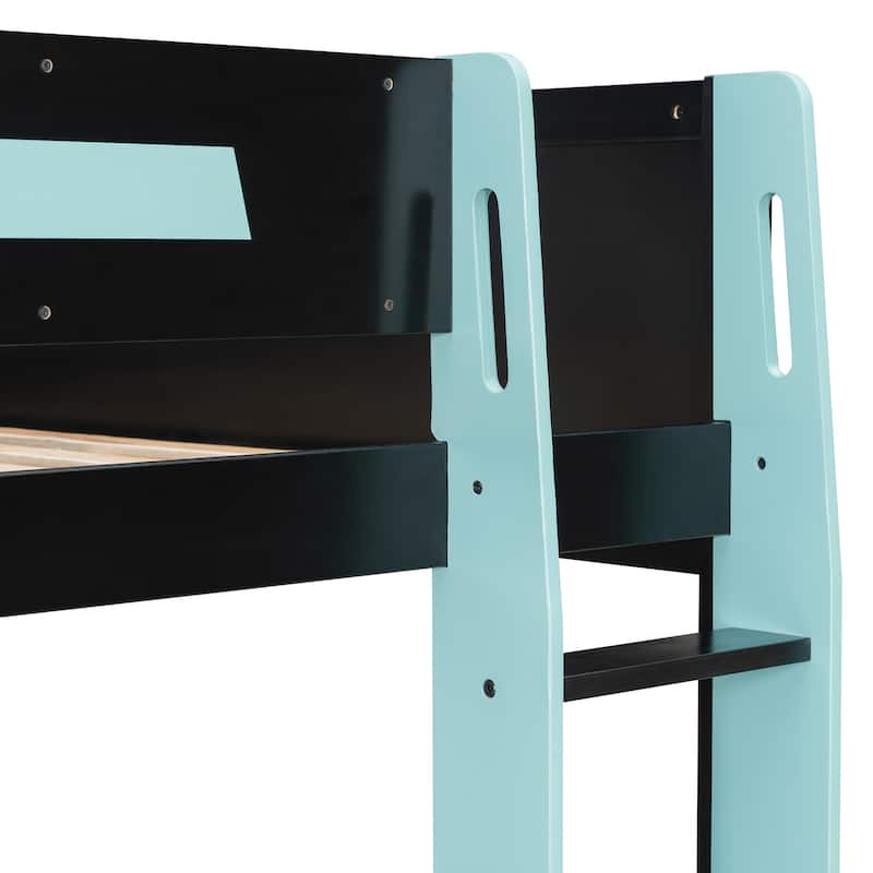 Esports Loft Bed Full Over Full Bunk Bed Frame with Side Mounted Desk, Light Strip, Charging Station and Cable Grommet