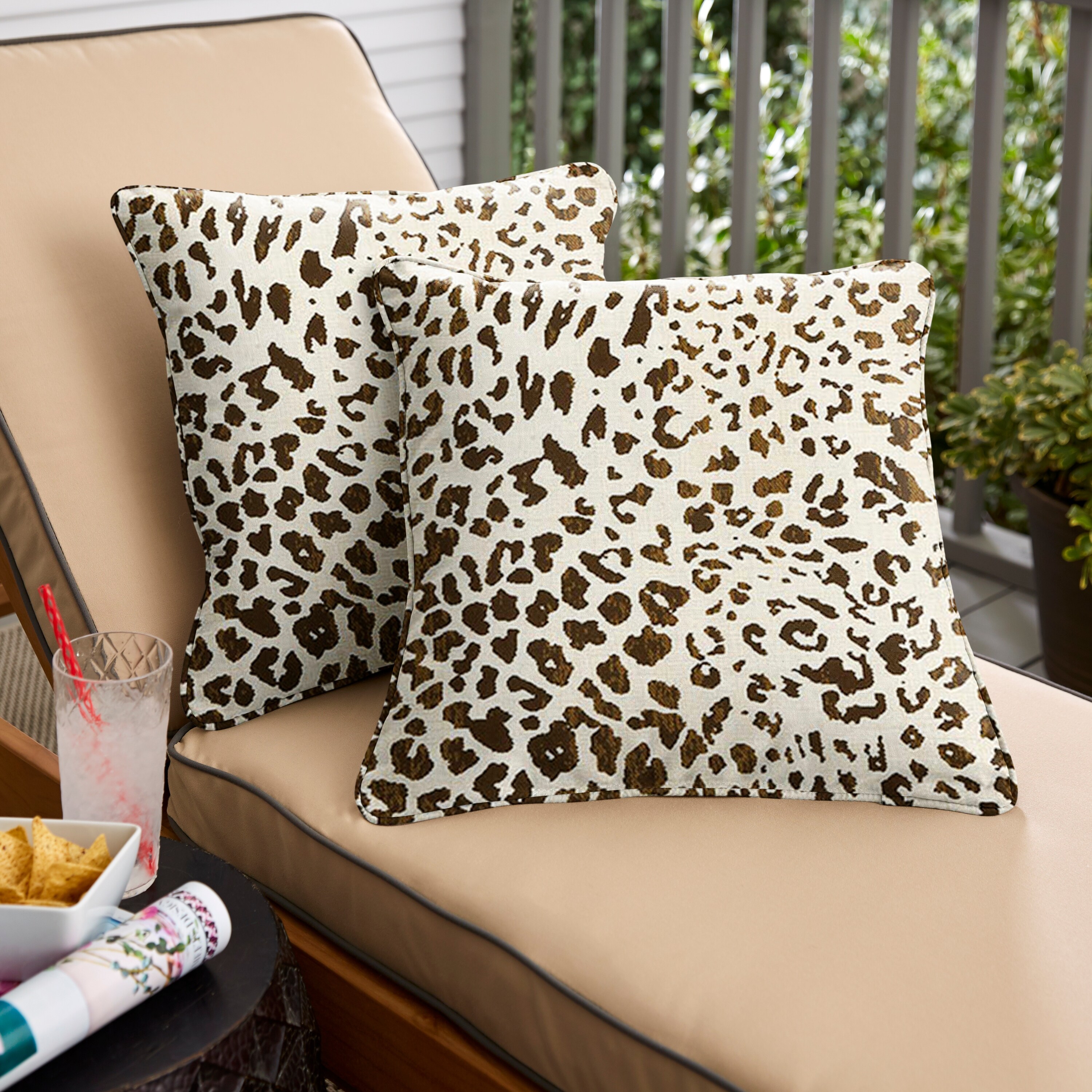 Sunbrella Tan Leopard Indoor Outdoor Pillows Set of 2 Corded On Sale Bed Bath Beyond 31288310