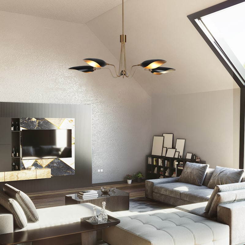 Modern Multi-Light Large Black Gold Sputnik Chandelier Metal Pendant Lights for Dining Room