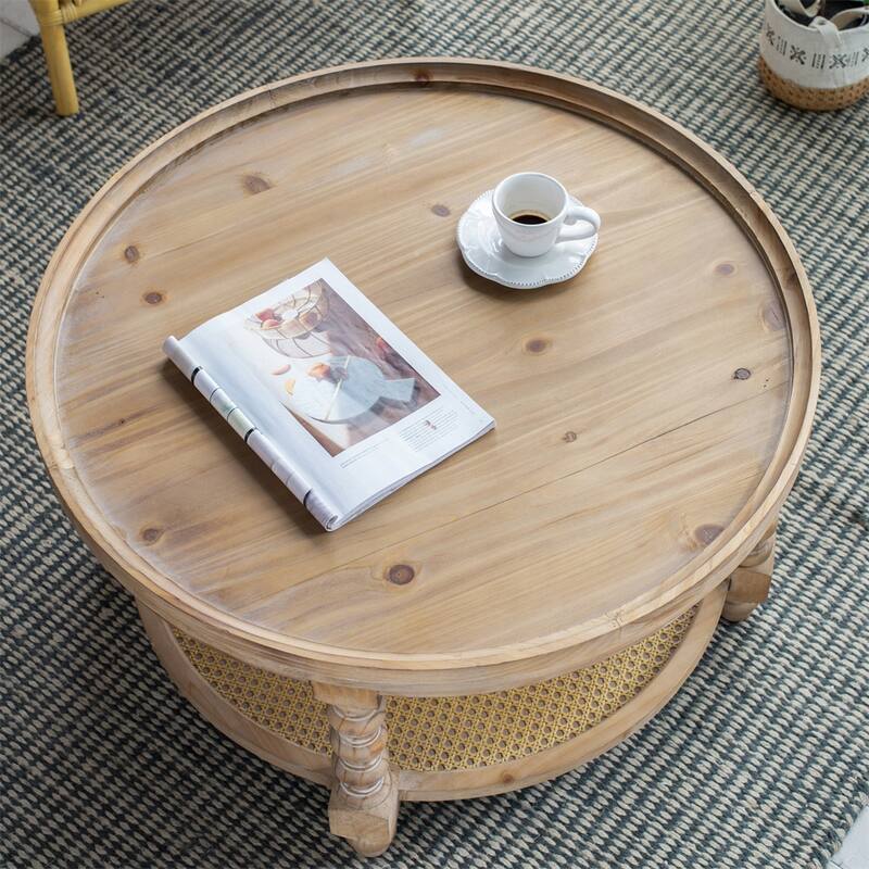 2-Tiered Side Tabel, Natural End Tabel for Lving Room Bedroom Entryway