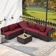 preview thumbnail 18 of 66, EROMMY 6/7 Piece Modular Outdoor Rattan Sofa Set, All-Weather Wicker Patio Furniture with Storage Table, Cushions & Pillows 7 Pcs - Wine Red