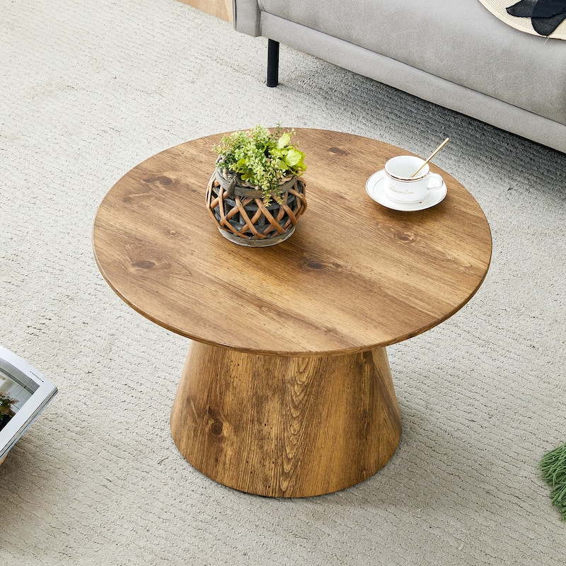 Natural Wood Grain MDF Round Coffee Table - 25.6" Diameter, 15.7" Height.Natural Wood Grain Texture Sticker