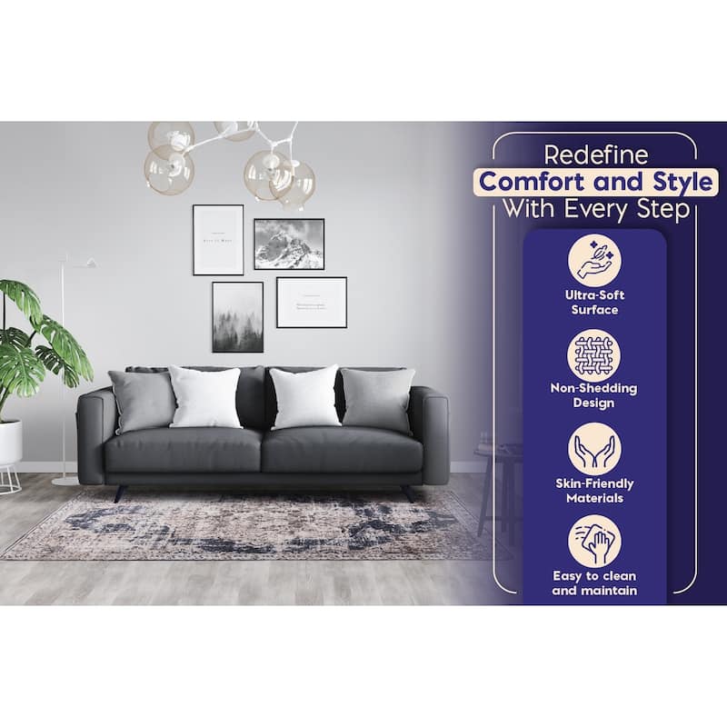 L'Baiet Cameron Ivory Distressed Machine Washable Rug