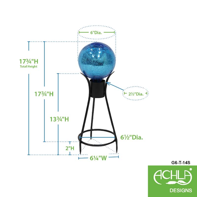 Achla Designs 6"Dia. Round Crackle Glass Decorative Gazing Globe w/Black Wrought Iron Stand