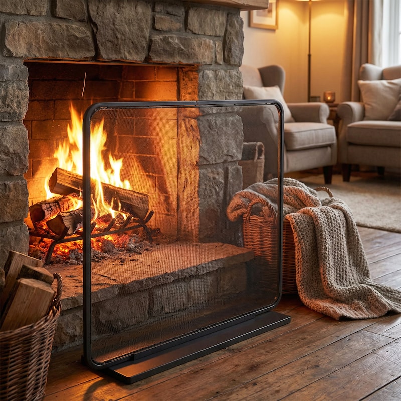 Roomfitters Tahlia 1-Panel Iron Fireplace Screen with Rounded Corners