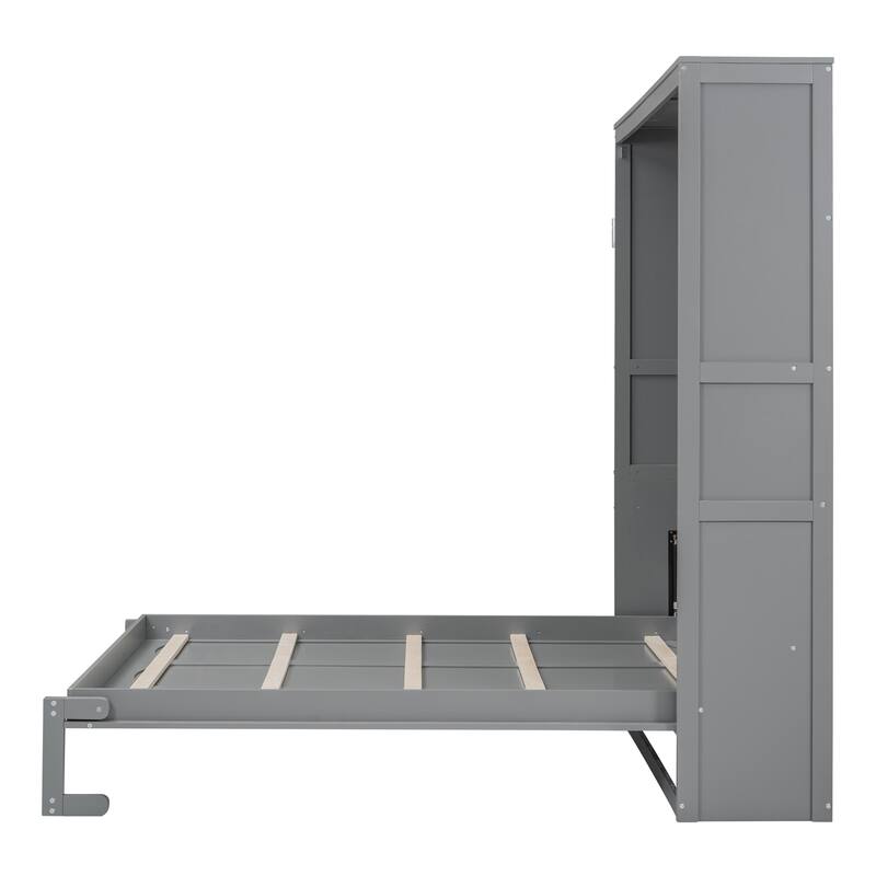 Foldable Wall Bed Queen Size Murphy Bed with 2 Layer Storage Shelves