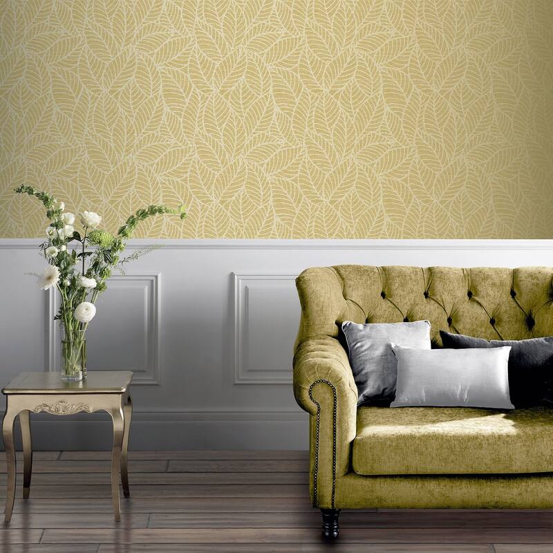 Arthouse Mavis Mustard Leaf Wallpaper