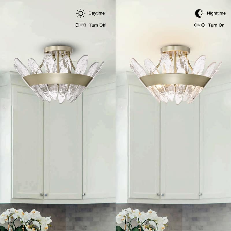 Daisy 3-Light 19.1" Modern Seeded Glass Panel Flush Mount Flush Mount