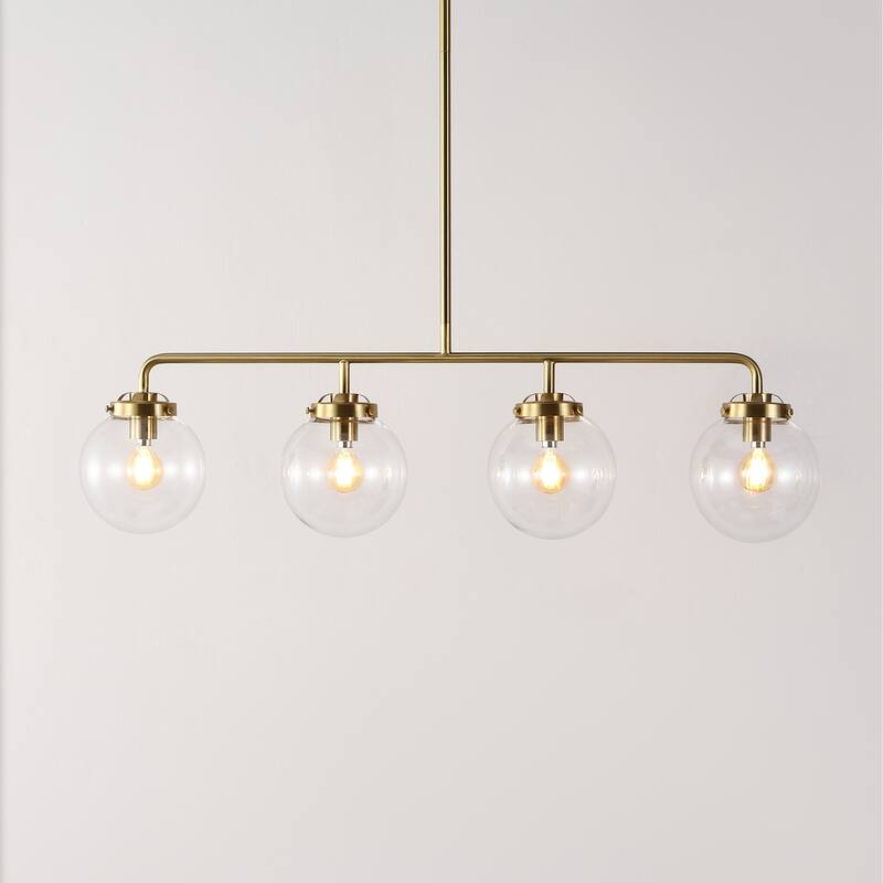 SAFAVIEH Lighting Tuija 34" Rustic Pendant (4-Bulb) - 6" W x 34" D x 49" H - Brass Gold/Clear - 6Wx34Dx49H
