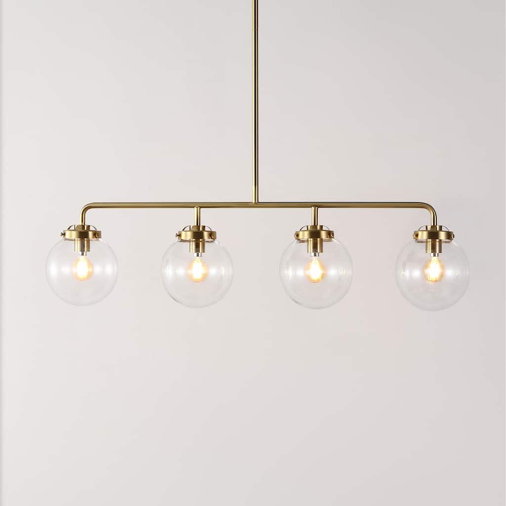 SAFAVIEH Lighting Tuija 34" Rustic Pendant (4-Bulb) - 6" W x 34" D x 49" H - Brass Gold/Clear - 6Wx34Dx49H